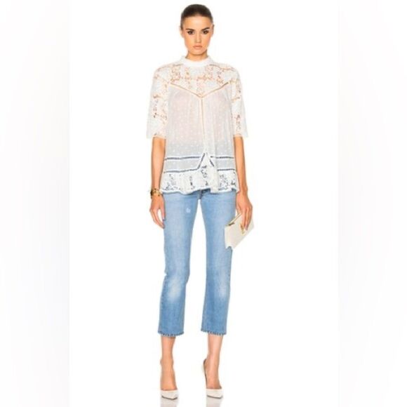 Zimmermann Caravan Embroidered Smock Top in Ivory White Crochet Lace Boho - Picture 6 of 14